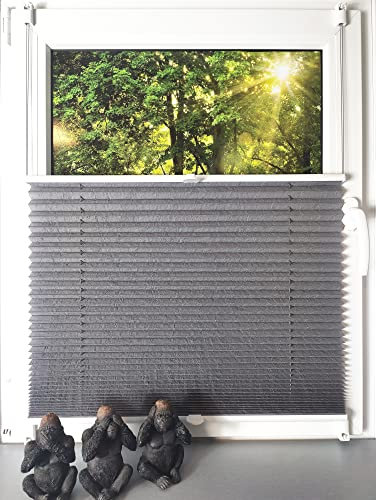 Gardinen Senay Klemmfix-Plissee verspannt mit Klemmträger, Crush-Optik, blickdichte Transparenz, Breite: 40 bis 120 cm/Länge: 130 cm und 210 cm, Farbe: Aschgrau (110 x 130)