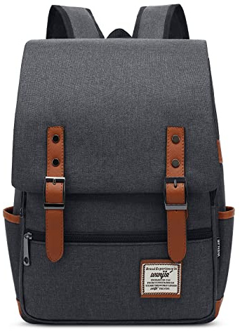 VARLIVOO Casual Herrryggsäck Dagsäck Kvinnor Knapsäck Passar 14 Laptop Skolryggsäck Business College Resependling Vattentät Polyester Mörkgrå