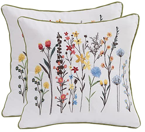 Tosleo Bestickte Kissenbezüge, 45x 45 cm, 2 Stück, Blumen-Kissenbezüge, Moderne dekorative quadratische Kissenbezüge für Sofa, Couch, Schlafzimmer, Wohnzimmer, Auto (kleine Wildblume)