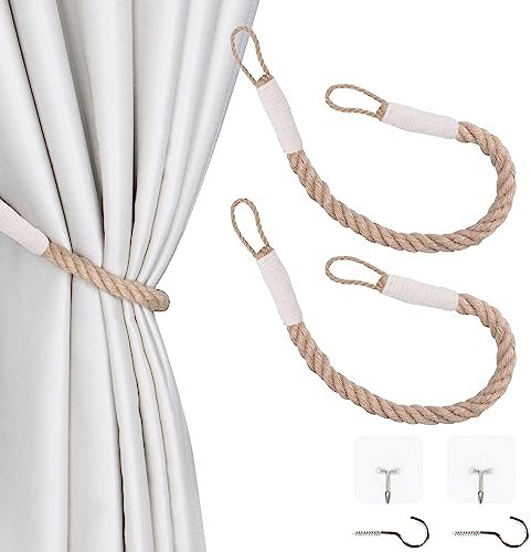 OCIOLI 2 alzapaños de Cortina con Cuerda de cáñamo Trenzada, Decorativos Hechos a Mano, alzapaños de Cortina para Cortinas (Beige, 2)