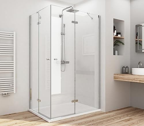 Meykoers Duschkabine Komplett Falttür Dusche 75 x 75 x 185cm Duschkabine Glas aus 5mm Sicherheitsglas, Komplettdusche Duschabtrennung Pendeltür mit Magnetische Türleiste