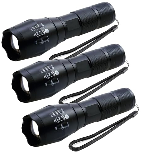 3 linternas led de alta luminosidad, linterna táctica, 5 modos, función zoom, impermeable, brillo ajustable para camping, uso diario, senderismo, aire libre y uso de emergencia