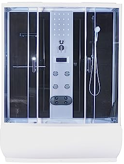 SANOTECHNIK Komplettduschkabine NEVADA 87×154×225 cm – All‑in‑One Komplettdusche | 5 mm ESG, Dampfgenerator, 8 Massagedüsen, LED‑Kopfbrause, Touch‑Radio, Sitzwanne 48 cm, PR150