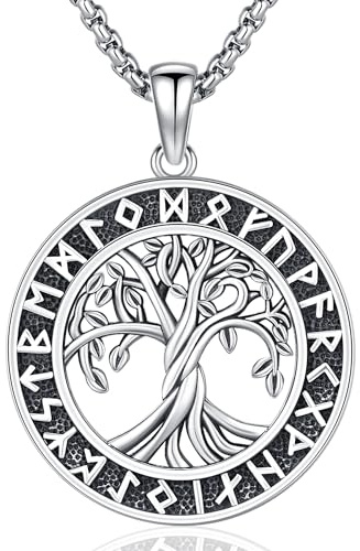 Collar Árbol de la Vida Vikingo para Hombre Mujer, Plata de Ley 925 Runas Colgante Joyería Vikinga Nórdica Amuleto Regalo (Árbol de la Vida)