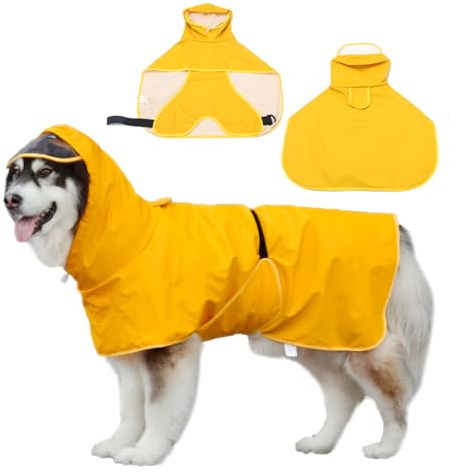 WUFANC Hunderegenmantel, Regenmantel Hund Wasserdicht mit Transparenter Kapuze, Regenjacke Hund mit Reflektierende Elemente, Verstellbarer Hals und Bauch, für Große, Mittelgroße und Kleine Hunde