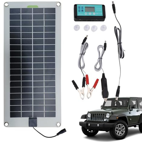 JINGAN Kit Pannello Solare, mantenitore caricabatteria - Mantenitore caricabatteria per Auto con Pannello Solare Impermeabile da 30 W 12 V | Kit di Ricarica di Mantenimento del Pannello Solare Plug