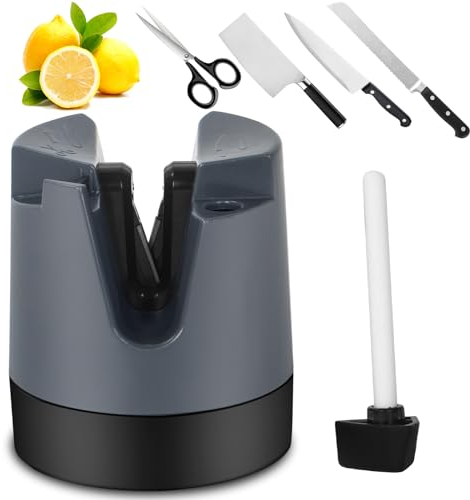 Dachiy Affilacoltelli Affilacoltelli Manuale Di Qualità A 3 Livelli Per Aiutare A Lucidare Professionale, Per Coltelli Da Cucina E Forbici, Per Lame Dritte E Dentellate (Grigio)