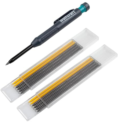 wolfcraft Tieflochmarker-Set - Zum Anzeichnen an schwer zugänglichen Stellen bis 4 cm Tiefe I Minenschaft Ø 5,7 mm I 9 graue und 4 gelbe Minen - Anreißwerkzeug - 8661000