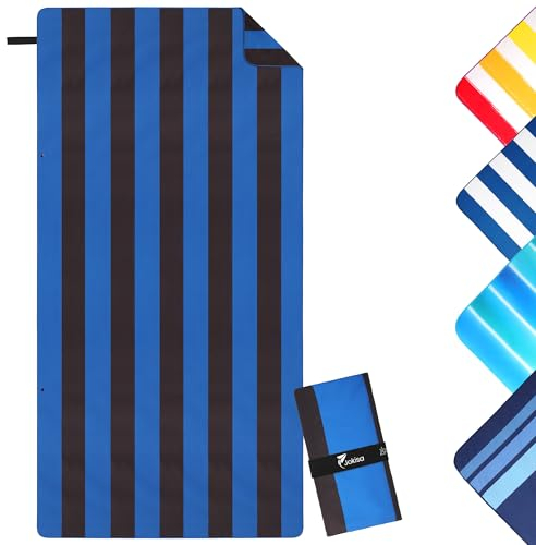Jokisa Toalla Playa Grande 90x180cm Toalla Microfibra,Toallas de Playa Compacta y Resistente a la Arena,Toalla Playa Hombre Adecuada para Playa,Gimnasio,Viajes,Sauna (Azul Oscuro-Negro, 180x90cm)