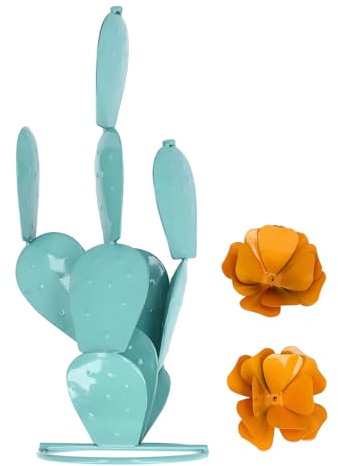 TYTOGE Statue de Cactus en Fer, Installation Facile, Sculpture de Cactus avec Fleurs, décoration de Jardin pour Jardin, Cour, pelouse, terrasse