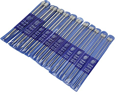 Lot de 22 Aiguilles à Tricoter Brillantes en Acier Inoxydable, 25 Cm de Long, Ensemble d'Aiguilles à Tricoter à Large Application, Parfaites pour les Chaussettes, Chapeaux, et