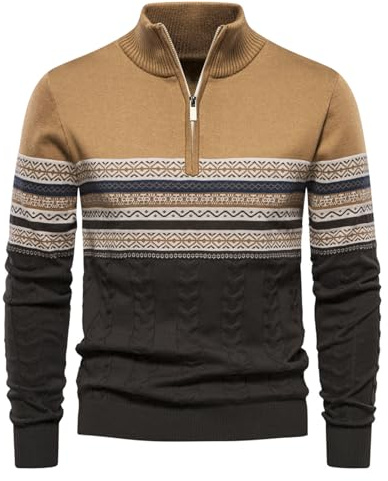 Genfien Stickad herrtröja 1/4 dragkedja pullover tröja vintertröja långärmad varm tröja herr stickade tröjor jultröja för män