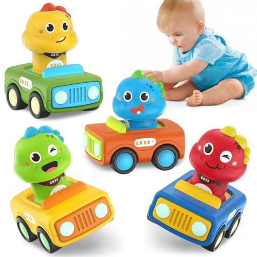 Auto Spielzeug, 4 Stück Spielzeugauto, Spielzeug Auto, Spielzeugautos ab 1 2 3 Jahr Jungen, Baby Cartoon Aufziehautos, Press-and-Go Spielfahrzeug Set für Kleinkinder,Geschenk für Kinder ab 1 2 3 Jahr