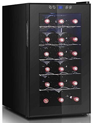 IUBGFTO Armoire à vin à température et humidité constantes, 18 Bouteilles de réfrigérateur indépendant à Fonctionnement Silencieux, Porte en Verre trempé Creux à Double Couche