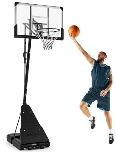 COSTWAY Basketballkorb Outdoor, tragbarer Basketballständer 150-305 cm höhenverstellbar, Basketballkorb mit Ständer, 2 Rädern & PC-Rückwand, Mobile Korbanlage Basketballanlage für Kinder, Erwachsene