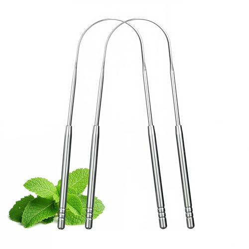 Beverly Healthcare Tongue Scraper - 2 U - Shaped Tongue Cleaner, Improve Taste and Oral Health, Fresh Breath, Metal Tongue scrapers for Adults & Kids for Fresh Breath & Healthy Mouth