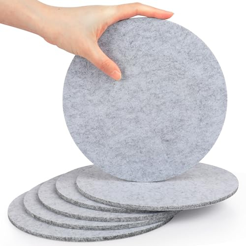 SOSMAR Juego de 6 Posavasos de Fieltro Grandes para ollas, Vasos, jarrones y Cuencos, salvamanteles de Mesa, Alfombrilla Protectora Resistente (Redondo, 20 cm de diámetro), Gris Claro​