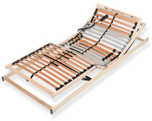 Sleepneo Lattenrost 90x200 cm elektrisch verstellbares Kopf & Fußteil fertig montiert 28 Latten 5 Zonen 150 kg Traglast Birkenschichtholz Made in Germany