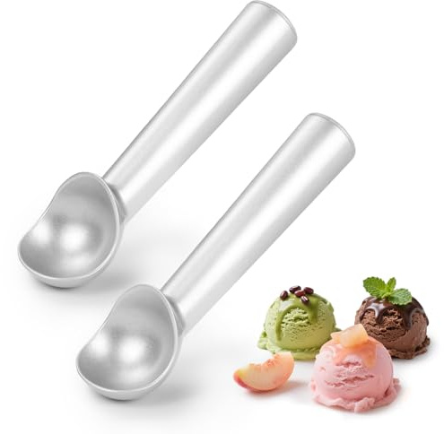 Nepfaivy Eisportionierer Eislöffel Portionierer 2 Stück - 18cm Eiskugelportionierer mit Antihaftbeschichtung, Leicht zu Reinigen, Robuster Eiskugelformer für Hart-Eis, Gelato, Keksteig, Sorbet, Silber
