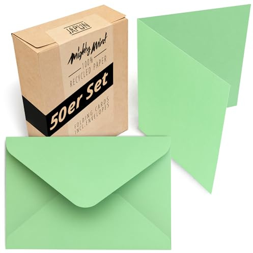 Japun - Juego de 50 tarjetas plegables que incluyen sobres, tarjetas plegables para diseñar, etiquetar o imprimir - DIN A6 / C6 - verde