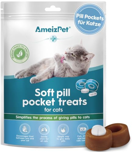 AmeizPet Tasche per Compresse per Gatti, Snack Morbidi per Felini per Nascondere Pillole, Pasta Facile per Gatti, Alternativa Senza Stress al Somministratore di Compresse per Gatto, 50 g