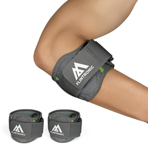 flintronic 2 stycken lätt armbågsbandage tennisarmbågsband, justerbart armbågsbandage, golfarmsarmband med stötdämpande avståndshållare för sendinflammation, artrit (mörkgrå)