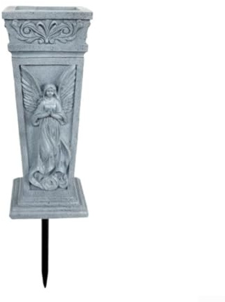 Jarrón conmemorativo para tumba para uso en jardín, contenedor de flores de resina sintética resistente con base de pinchos de 33 cm (B)