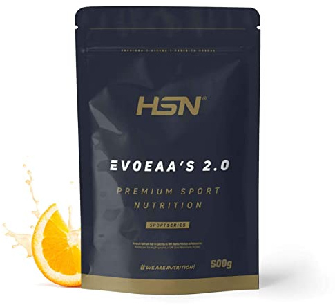 HSN Aminoácidos Esenciales en Polvo con Sabor Evoeaa's | Naranja 500g | 9 Aminoácidos Esenciales (EAA's) en Forma Libre | No Contiene Dosificador | No-GMO, Vegano, Sin Gluten
