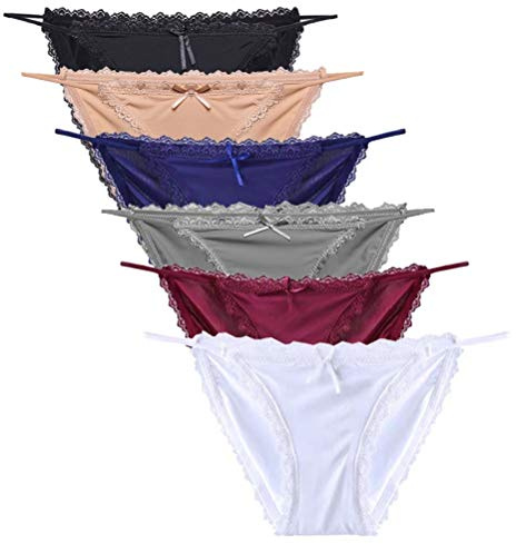 Nightease Mutandine Lingerie Donna String Bikini Slips Pizzo Biancheria Intima Culotte Seta di Ghiaccio (Confezione da 6) (XXL(CN)-Taglia(77.5-81cm), Multi1)