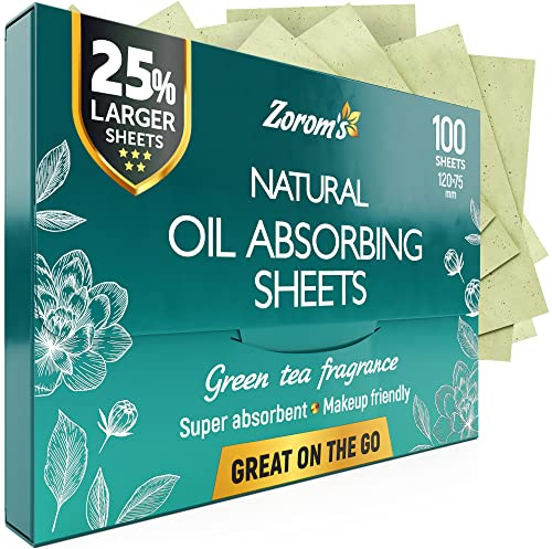 Natural Green Tea Oil Blotting Sheets for Face - 25% Larger - 100 Makeup Friendly Blotting Papers for Face - Easy Dispensing Oil Absorbing Sheets