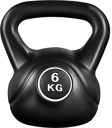 Yaheetech Kettlebell 6 kg per Sport Fitness Palestra in HDPE e Cemento con Maniglia Ergonomica Antiscivolo Attrezzo Sportivo da Costruzione Muscolare e Allenamento di Forza Nero