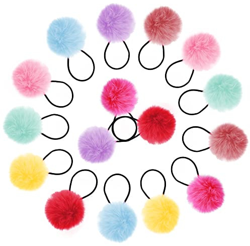 16 Pièces Pompon Elastique Cheveux Bebe Fille Cravates Boule Elastiques Cheveux Cravates Moelleux Elastique pour Queue de Cheval Filles Pompon Bandeaux Accessoire Coiffure Enfant Fille