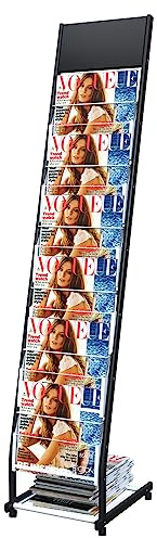 Kroey floor standing magazine rack Brochure Display Stand with 4 wheels and 6 layers for reception rooms or offices