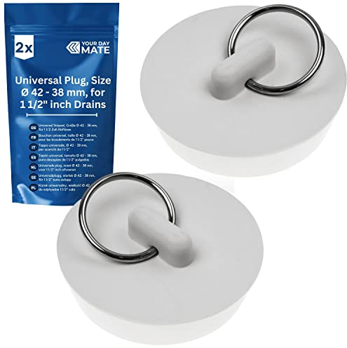 Tapón Universal, 2 Piezas, en Blanco, Ø 42 sobre 38 mm Cara Superior Cara Inferior, tapón de desagüe de Goma para Tapas de válvulas de 1 1/2 Pulgadas, tapón de desagüe Lavabo, tapón para Lavabo