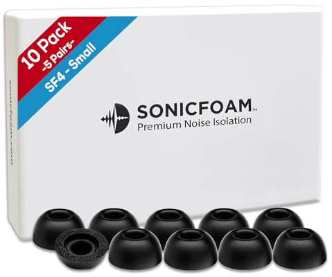 SONICFOAM Lot de 10 embouts en mousse à mémoire de forme – Isolation sonore de qualité supérieure – Embouts de rechange en mousse pour écouteurs intra-auriculaires (SF4, taille S, noir)