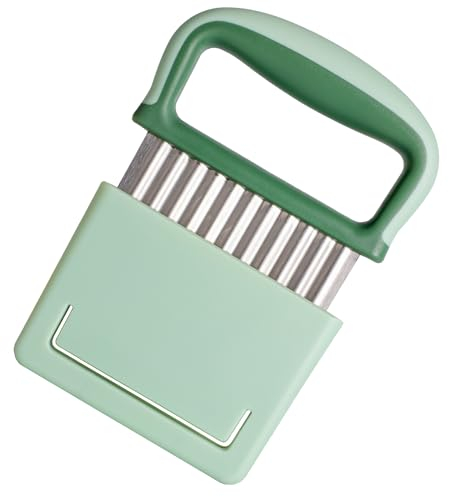 Cortador de Virutas de Acero Inoxidable con Cuchilla Ondulada para Cortar Varias Frutas y Verduras en la Cocina (Verde)