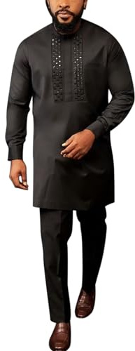Gefomuofe Dashiki Ensemble africain 2 pièces pour homme - Costume ethnique traditionnel - Chemise à manches longues et pantalon - Vêtements formels pour soirée de mariage - Survêtement slim fit, a