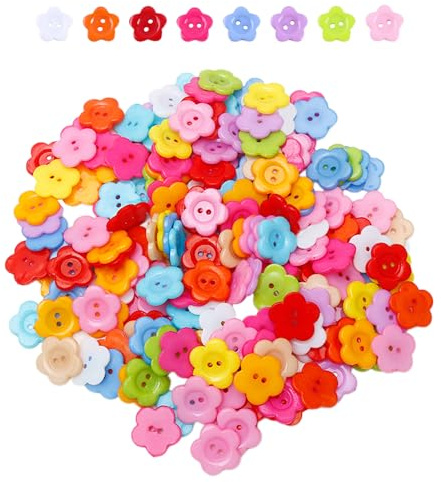 200 Botones de Flores Pequeñas de Colores - Resina, Punto de Cardigan, Costura de Flor de Ciruelo - Con Doble Agujero para Producción