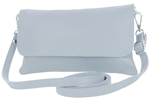 modamoda de - T226 - ital. Leder Clutch Umhängetasche Klein Small, Farbe:Eisblau