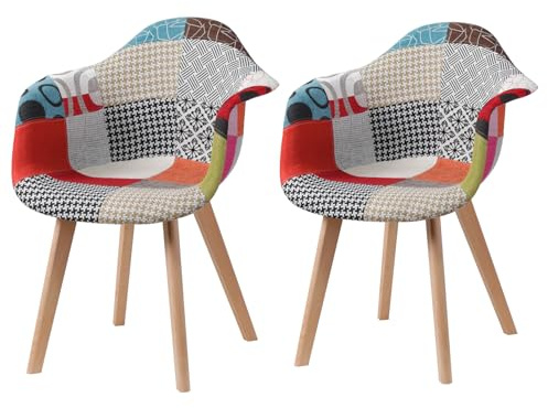 DEYARNA HOME Juego de 2 Sillas de Comedor Modernas, Sillón de Cocina con Cojín Tapizado y Patas de Madera de Haya (Rojo)