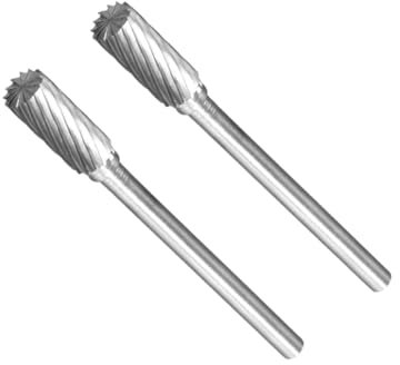 CoCud Tungsten Carbide Rotary Burrs File, 1/8 Shank 5mm Dia, Single Cut Cylinder Shape Rotary Burrs Tool - (Applications: for Metal Carving), 2-Pieces
