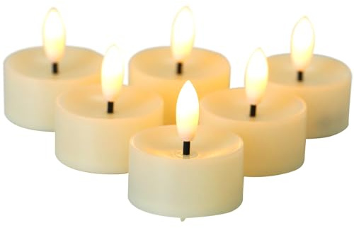 CANDLE CHOICE Battery Operated Flameless Tea Lights Realistic Black Wick Bright Flickering LED Tealight Candles for Wedding Table Centerpieces Halloween Christmas Decorations Batteries Incl. 6 Pack