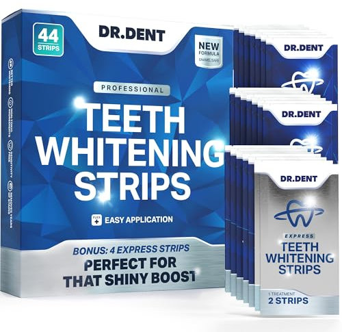 DRDENT Professional Teeth Whitening Strips – Packung mit 44 Streifen – 22 Behandlungsset – sicher für Enamel – nicht empfindliche Zähne – Whitening ohne Harm + Mundöffner enthalten