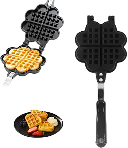 Hapivida Máquina para Hacer Gofres, Máquina para Hacer Gofres de Hierro Fundido con Forma de Corazón, Antiadherente, para Hacer Gofres de Doble Cara, para El Hogar, Cafetería, Restaurante
