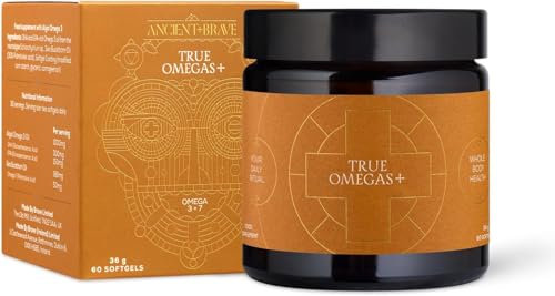 Ancient + Brave - True Omegas+ - Omega 3 y Omega 7 Vegano, 60 Cápsulas - Suplemento Nutricional Sostenible - Ácidos Grasos Esenciales para Digestión Inflamación Piel Cerebro Corazón y Articulaciones