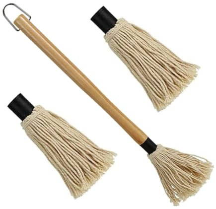 WUSJCOF Pinceaux pour Barbecue, 1 pièce, Brosse Professionnelle Sauces et Marinades, Manche en Bois Long (18 cm), 2 de Rechange Supplémentaires, BBQ MOP Cuisson et Cuisine Badigeonner