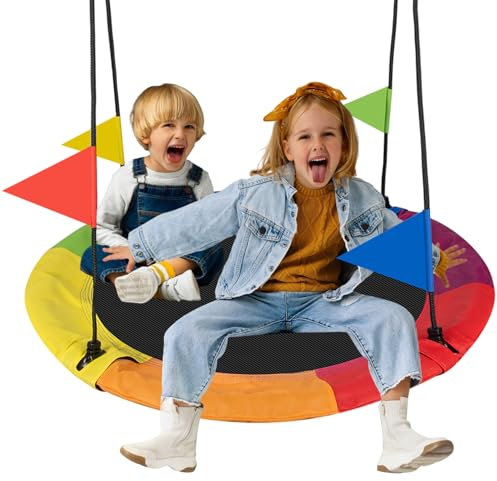 Kruzzel Nestschaukel Outdoor für Kinder & Erwachsene – Ø110 cm – Bis 150 kg – Wetterfest – Gartenschaukel mit Sicherheitsgurten & Metallrahmen