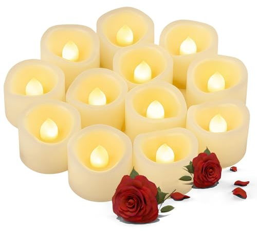 12 pièces LED bougies chauffe-plat à piles sans flamme, clignotants réalistes,Flamme Vacillante Lumière,pour les célébrations