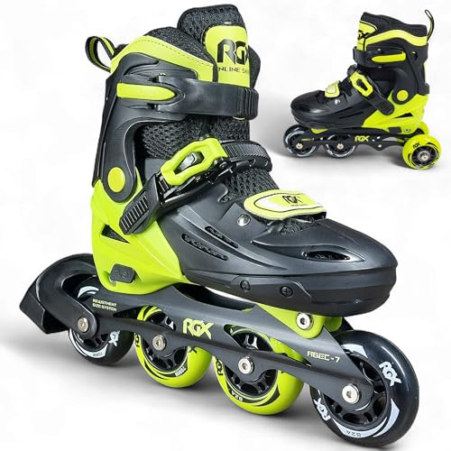 WeLLIFE RGX Line Pattini in Linea Bambina e Bambino Regolabili 4 Misure, Pattini Bambina e Bambino per Principianti, Doppia Configurazione Ruote, Guscio Rigido, Piastra Alluminio, Cuscinetti ABEC-7