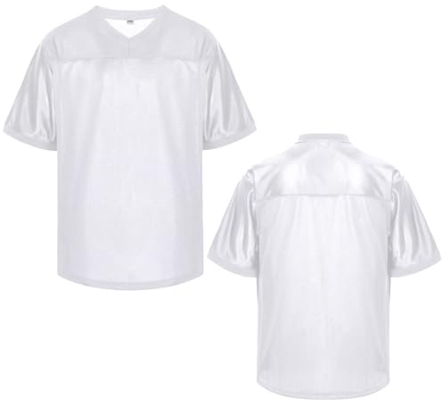 Blank Football Jersey,Mesh Practice Plain Football Shirt 90s Hip Hop Retro Active Unisex Workout Dry-Fit Soccer Sports Tee,White,X-Large